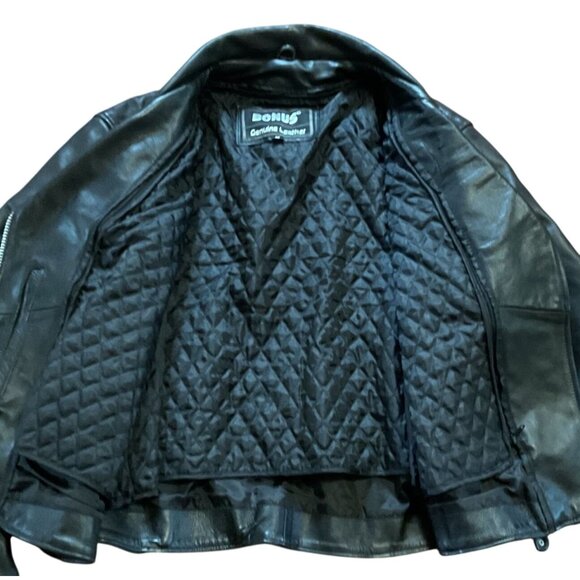 Women's Black Genuine Leather Motorcycle Jacket Size M Biker Zip Terminator - Picture 4 of 7